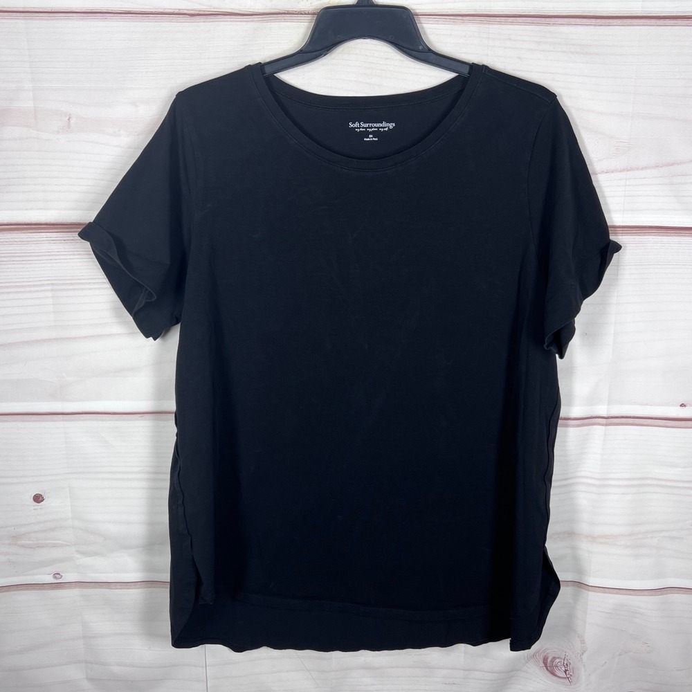 Soft Surroundings T-Shirt Womens 3X BlackShort Sleeve Pima Cotton Basic Stretch